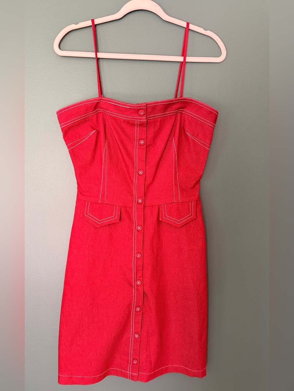 Vintage Red Button-Front Spaghetti Strap Dress